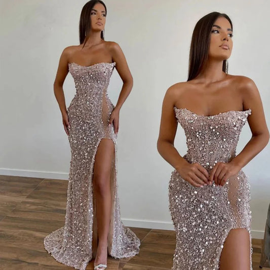 Sequined Evening Dresses For Strapless