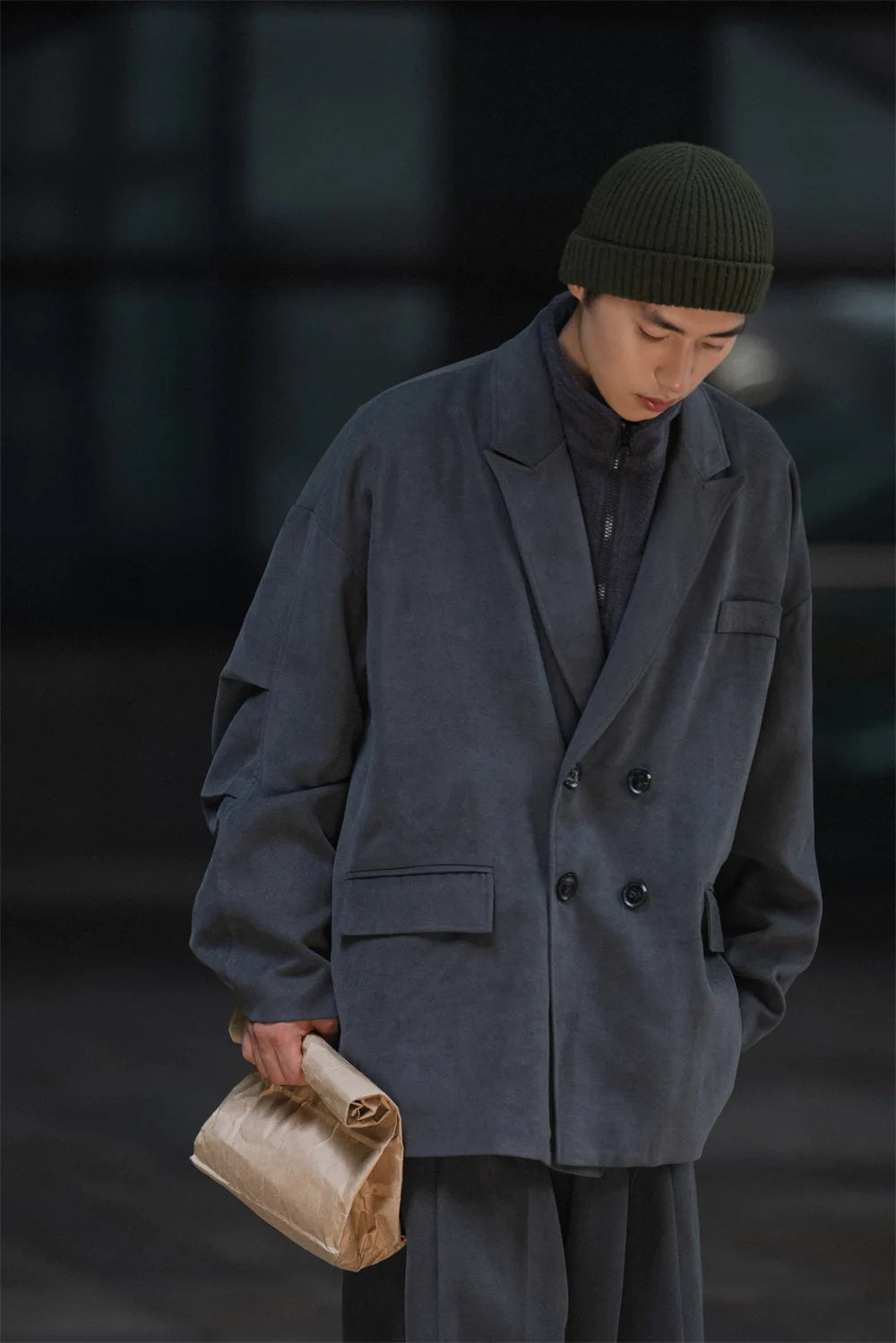 Double Breasted Streetwear Oversized Suit Jacket Male Coat