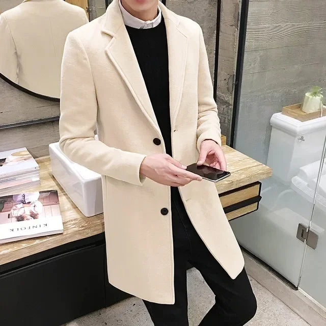 2022 Fashion Men Wool Blends Casual Business Trench Coat Leisure Overcoat Punk Style Dust Coats Jackets