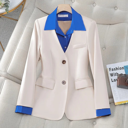 Long Sleeve Blazers Lapel Collar Color Block Jacket