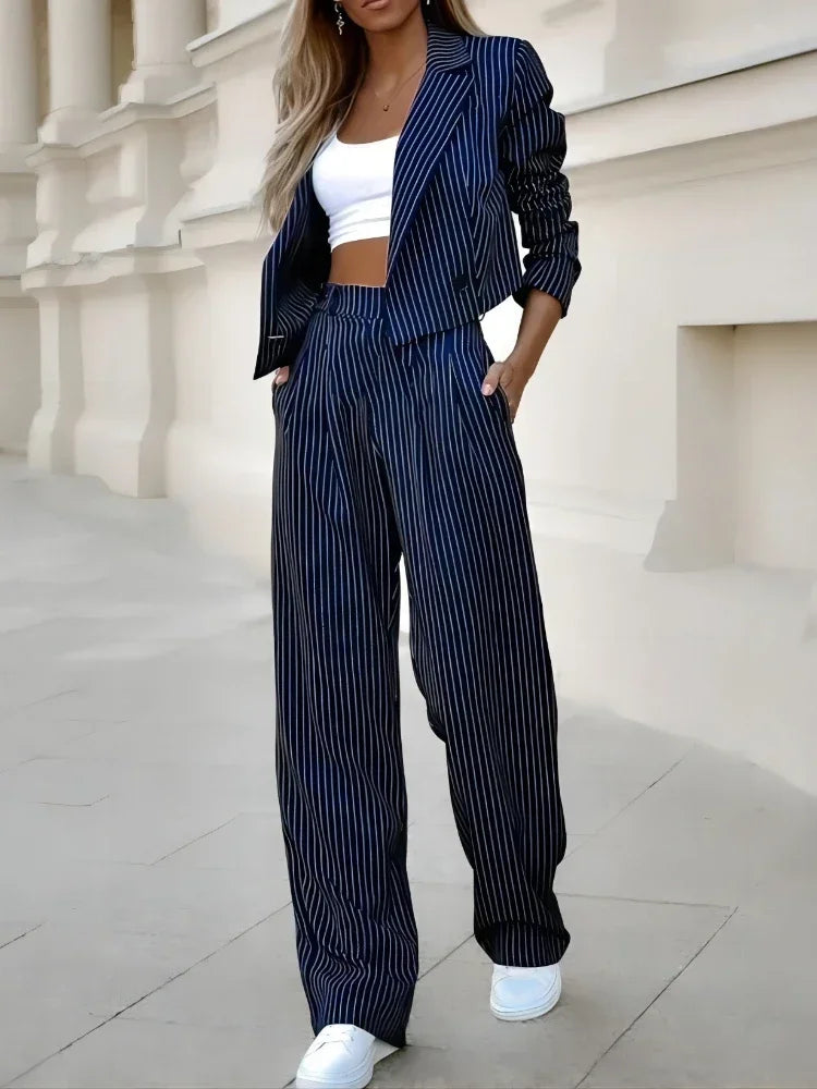 Elegant Suit Sets  Short Blazer Wide Leg Pants Set Office