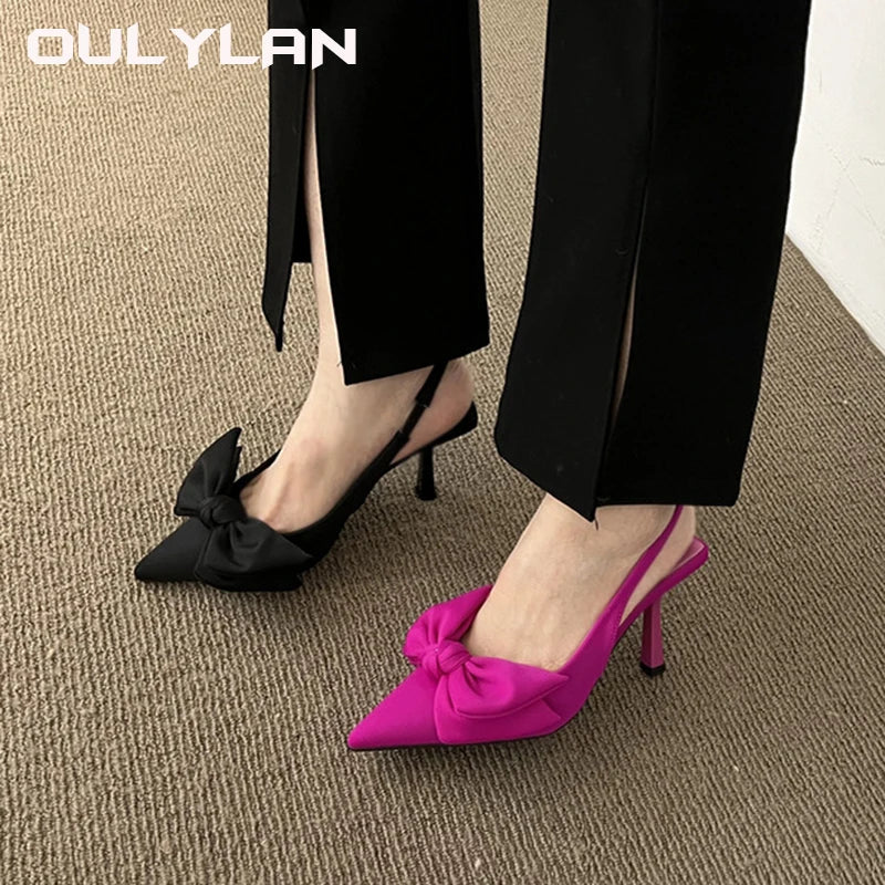 Slingbacks Heels Shoes  New Butterfly Knot Sexy Dress Thin Heel Pointed Toe