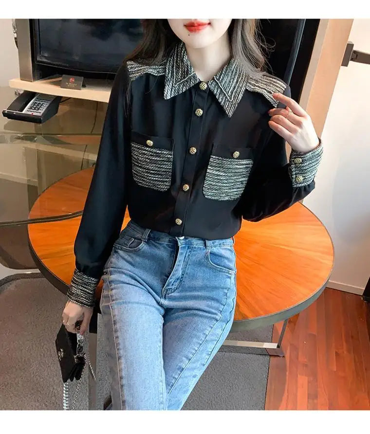 Long Sleeve Shirt Chiffon Blouse Office Lady