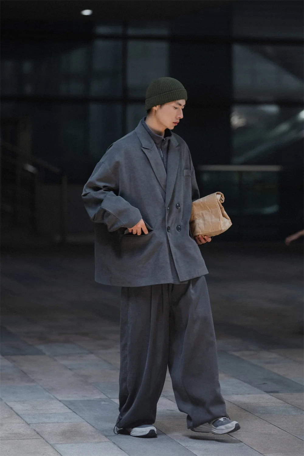 Double Breasted Streetwear Oversized Suit Jacket Male Coat