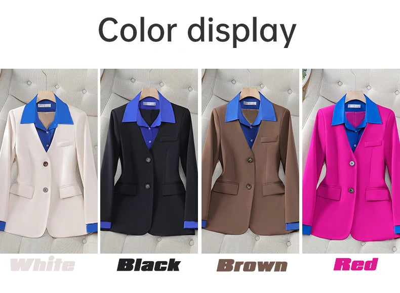 Long Sleeve Blazers Lapel Collar Color Block Jacket