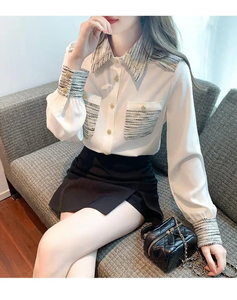 Long Sleeve Shirt Chiffon Blouse Office Lady