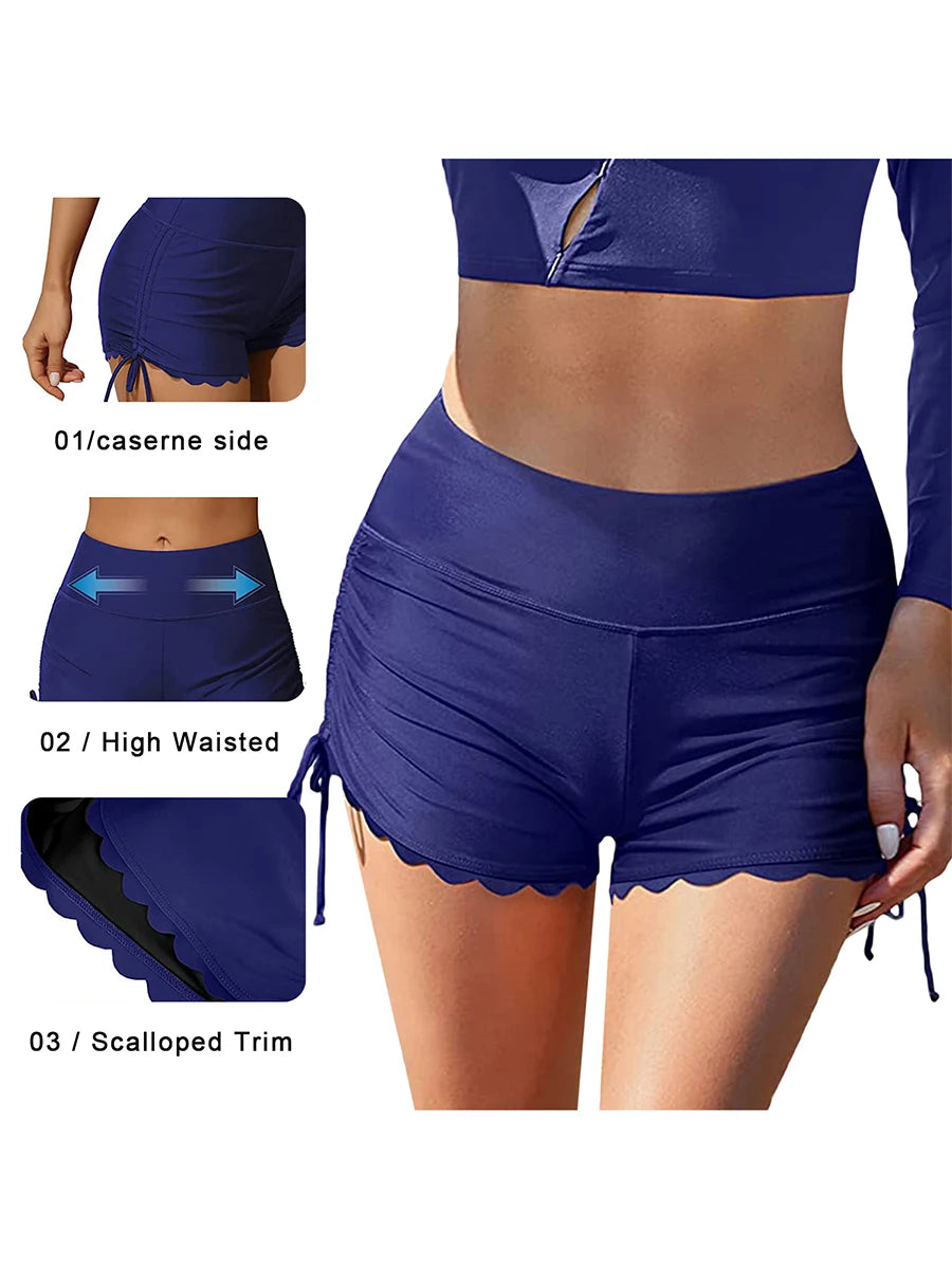 Swim Shorts High Waist Drawstring Bathing Surfing Bottoms