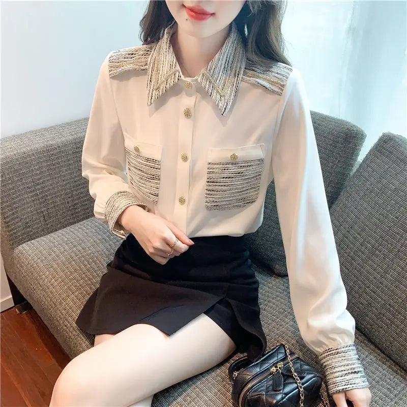 Long Sleeve Shirt Chiffon Blouse Office Lady