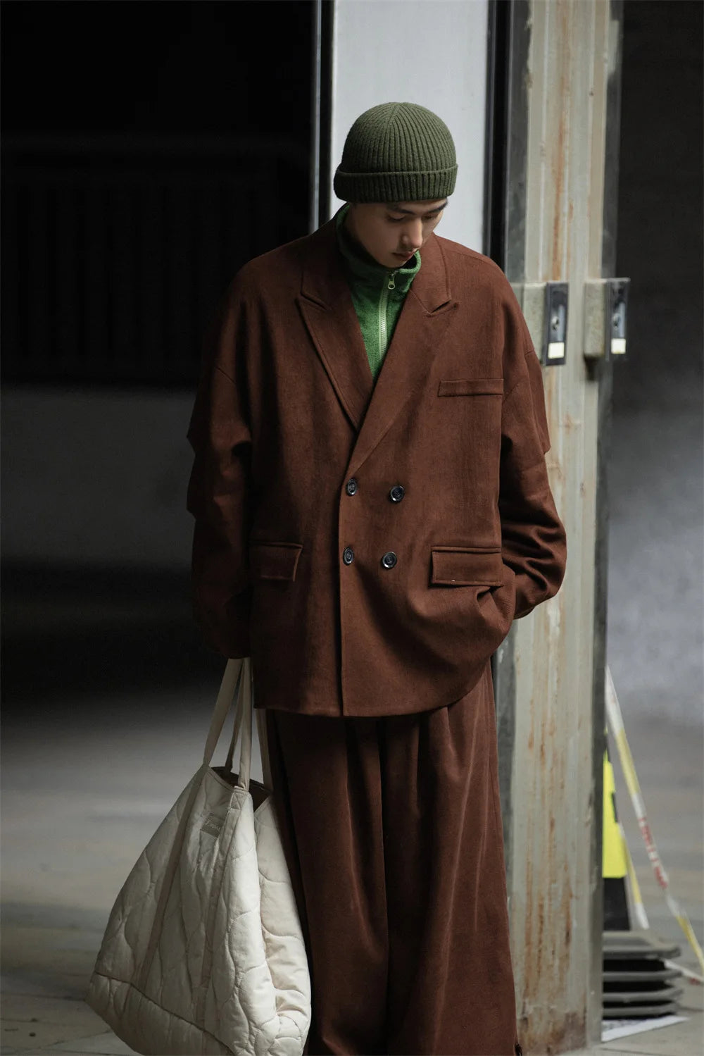 Double Breasted Streetwear Oversized Suit Jacket Male Coat