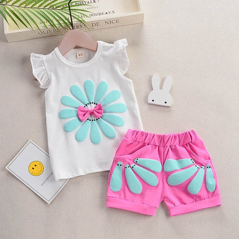 2pcs tracksuitshort sleeve baby girls clothes sets