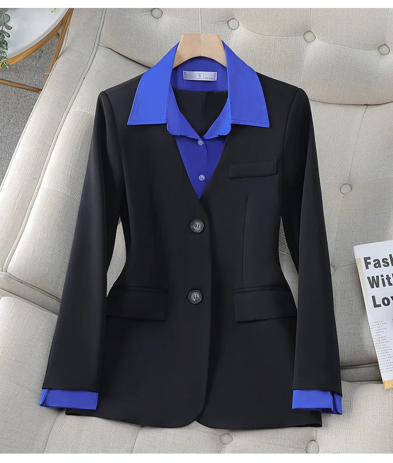 Long Sleeve Blazers Lapel Collar Color Block Jacket