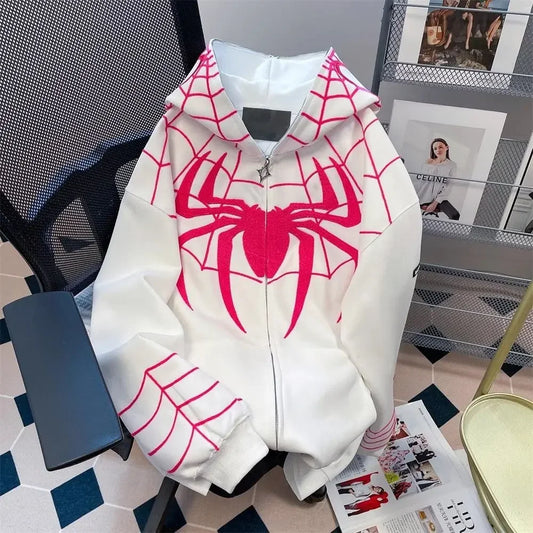 Spider Embroidered Hoodies Zip Up