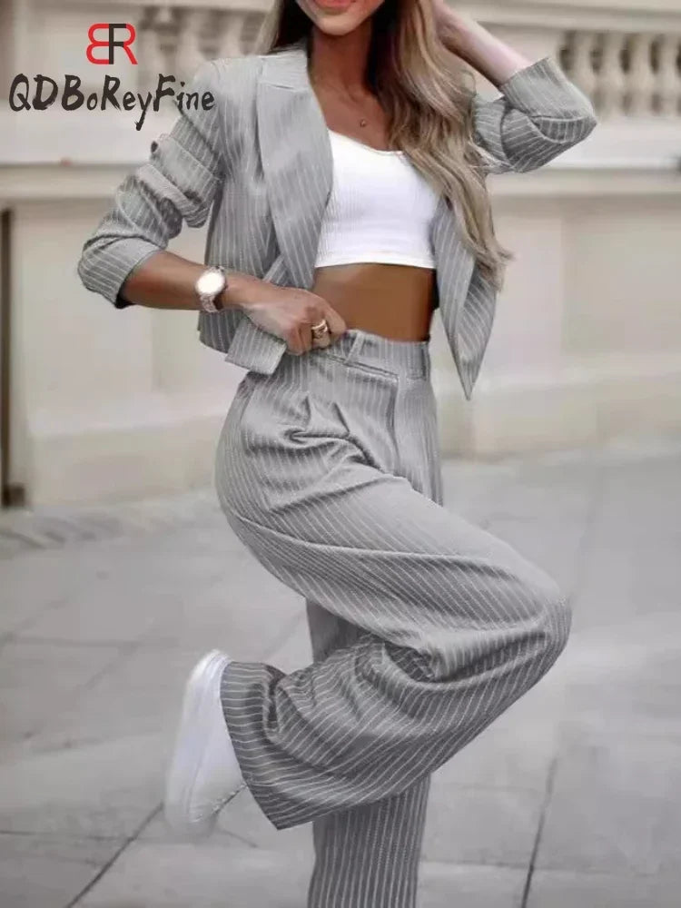 Elegant Suit Sets  Short Blazer Wide Leg Pants Set Office