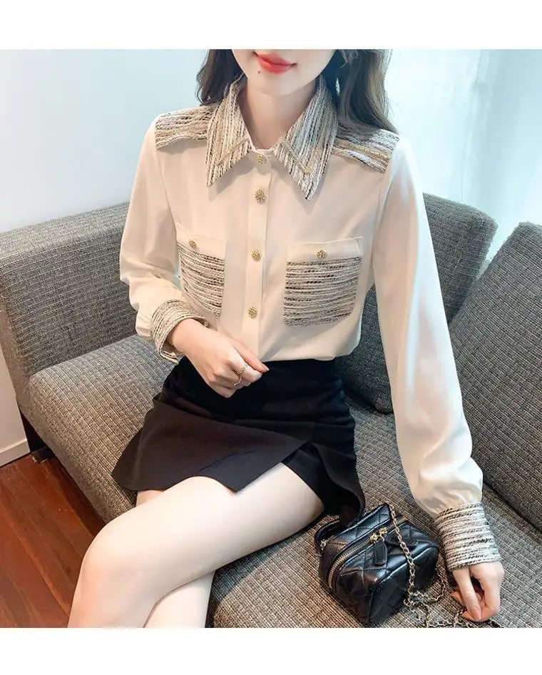 Long Sleeve Shirt Chiffon Blouse Office Lady