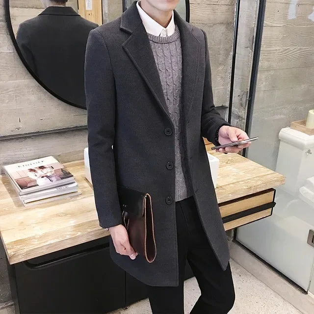 2022 Fashion Men Wool Blends Casual Business Trench Coat Leisure Overcoat Punk Style Dust Coats Jackets