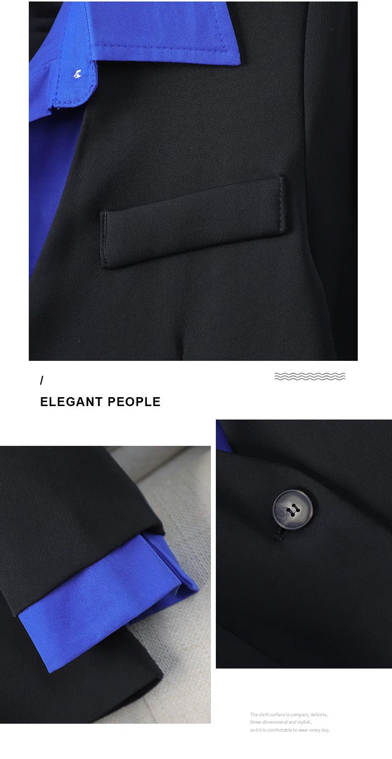 Long Sleeve Blazers Lapel Collar Color Block Jacket