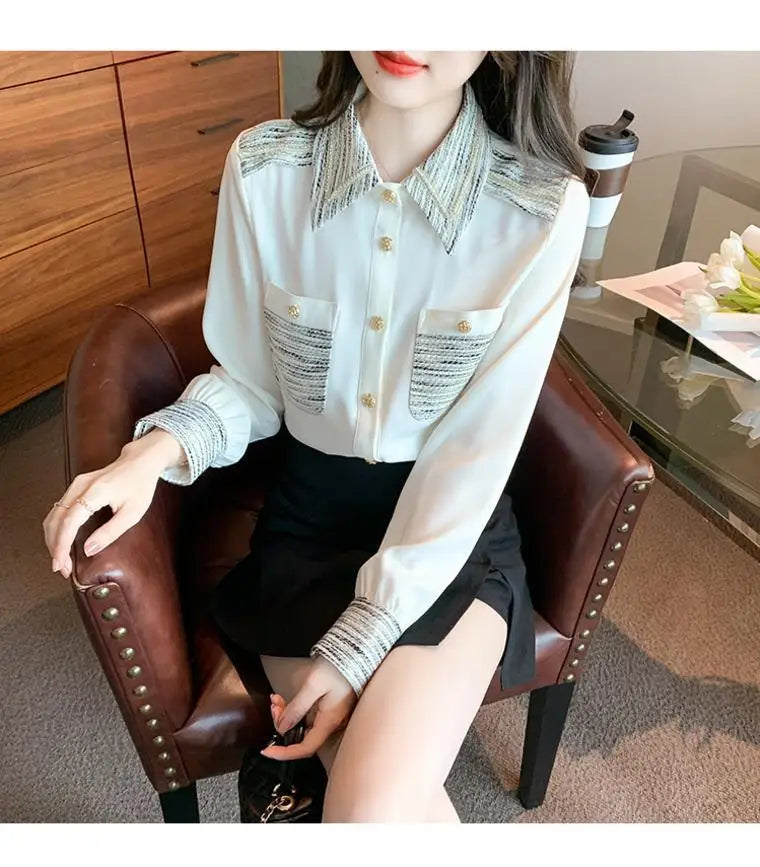 Long Sleeve Shirt Chiffon Blouse Office Lady