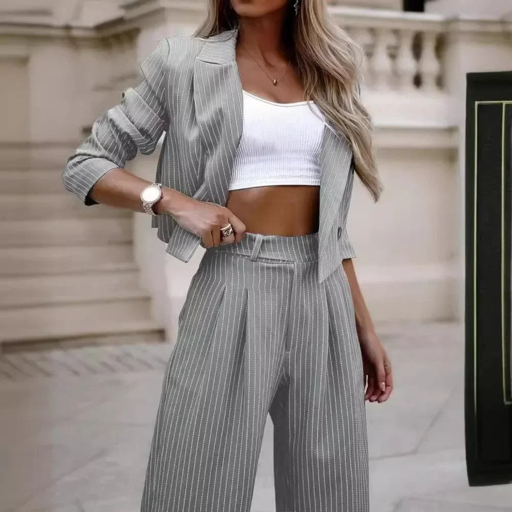 Elegant Suit Sets  Short Blazer Wide Leg Pants Set Office