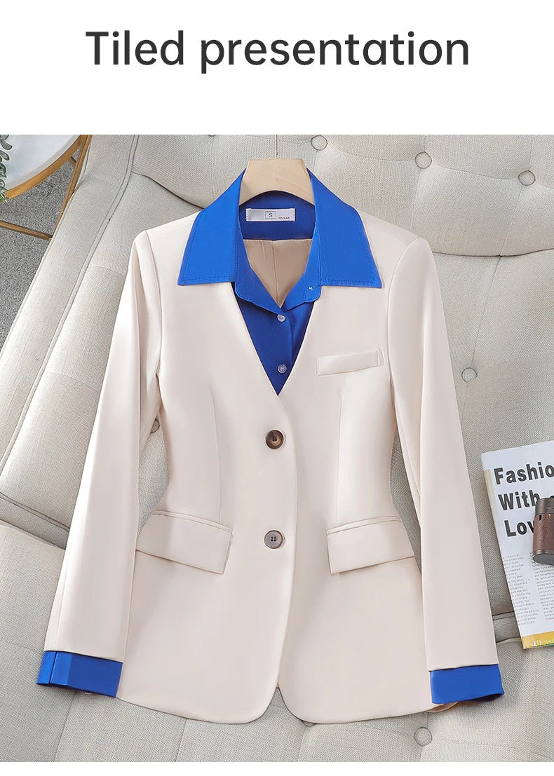 Long Sleeve Blazers Lapel Collar Color Block Jacket