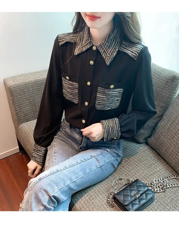 Long Sleeve Shirt Chiffon Blouse Office Lady