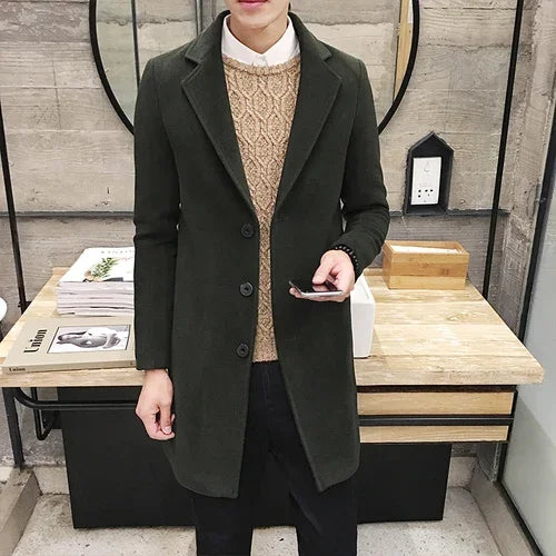 2022 Fashion Men Wool Blends Casual Business Trench Coat Leisure Overcoat Punk Style Dust Coats Jackets