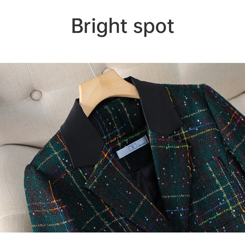 Black White Plaid Coat  Short Suit Jacket Single Breasted Outwear