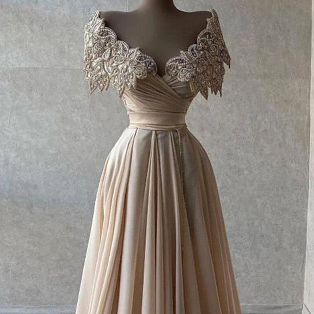 Long Luxury Evening Dresses Beaded  Chiffon Prom Party Gowns