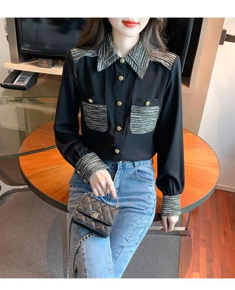 Long Sleeve Shirt Chiffon Blouse Office Lady