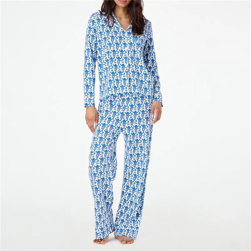 Roller Rabbit Monkey Pajamas  Pjs Long Sleeve Pajamas Set 2 Piece