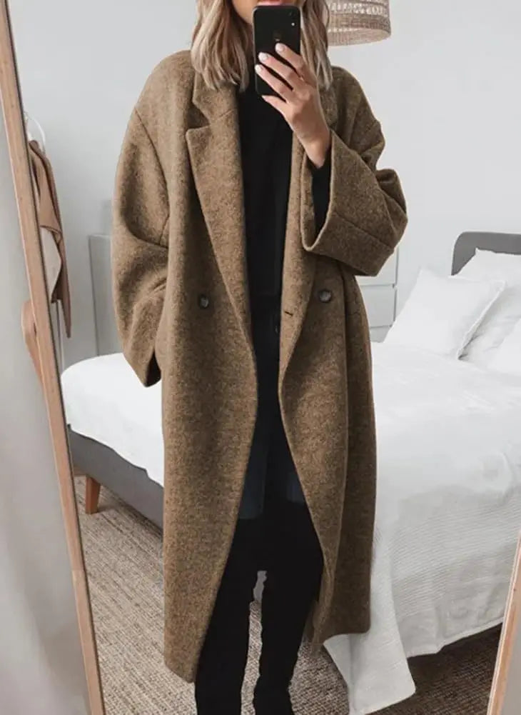 Winter Double Breasted faux wool Coat Long Sleeve